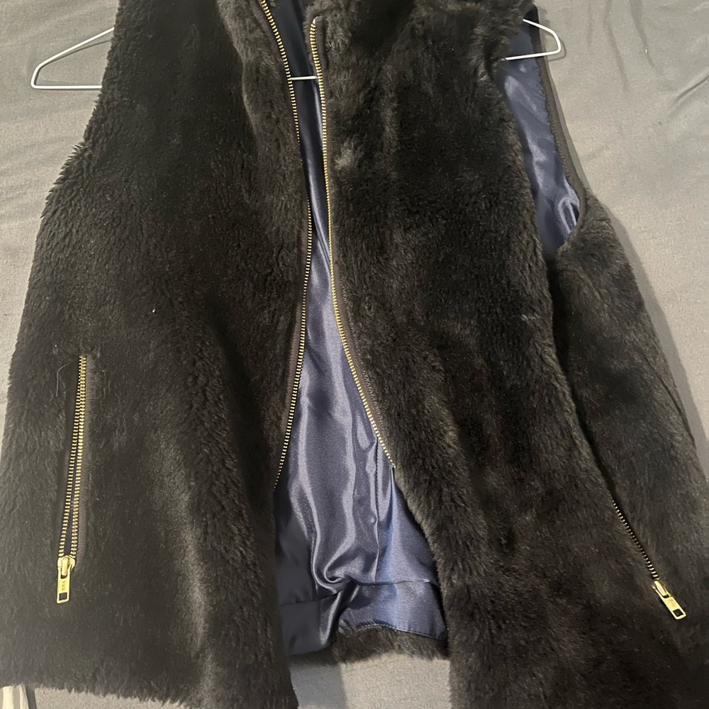 J. Crew Black Faux Fur Vest